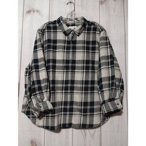 Free Assembly Shirt Ladies 3x Flannel Button Front Long Sleeve Black Cream